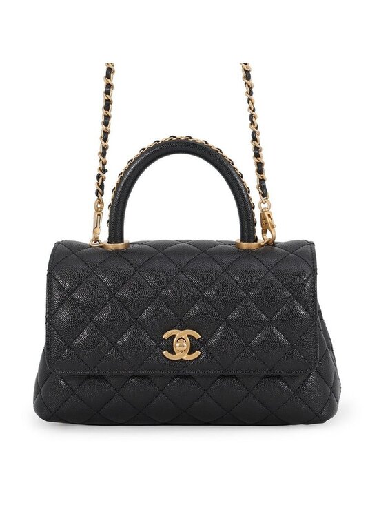 Chanel Handbags - Chanel Quilted CC Logo Coco Handle XS Caviar Leather 2-Way Shoulder Bag Black